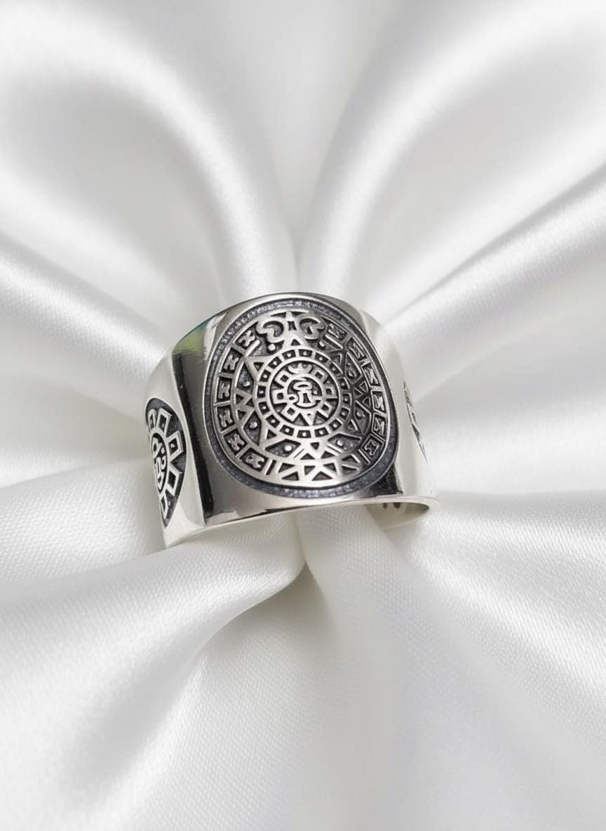 Aztec Calendar Men's Ring – Sterling Silver