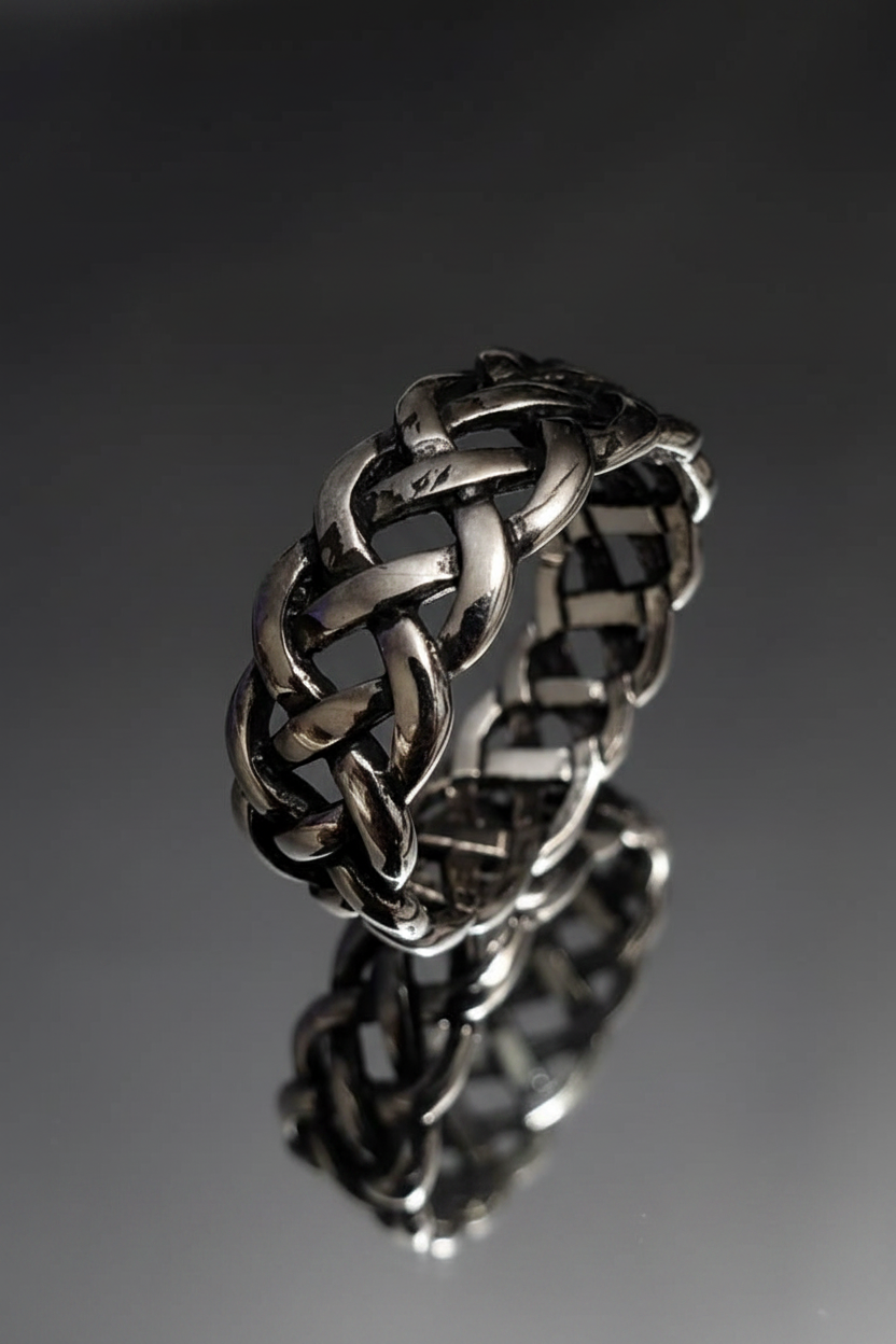 Woven Men's Wedding Ring – Sterling Silver with 9mm Band Width