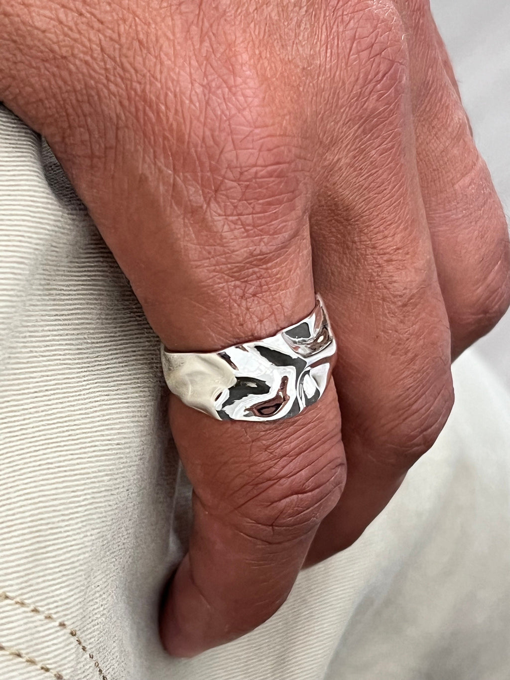 Foil Unisex Wedding Ring – Sterling Silver with 12.5mm Band Width