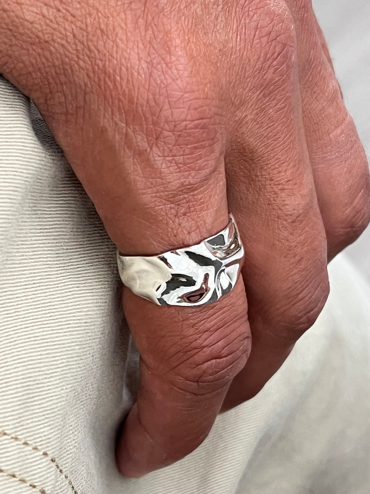 Foil Unisex Wedding Ring – Sterling Silver with 12.5mm Band Width