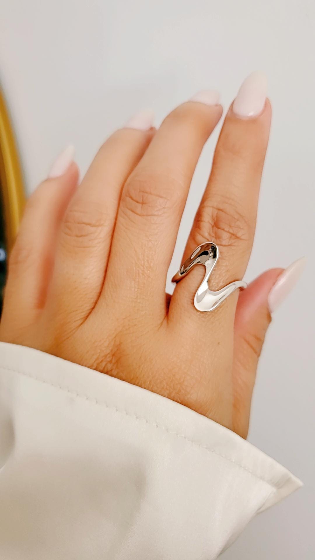 Sterling Silver Wave Ring - Geometric 925 Stamped, Non-Tarnish, Modern Elegance