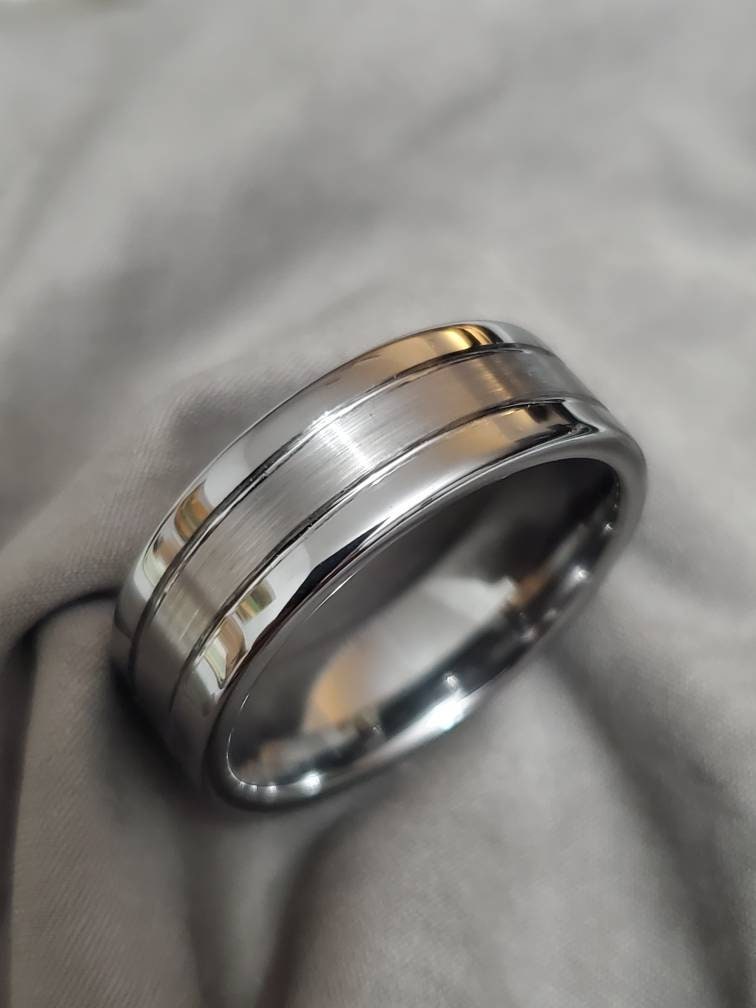 Tungsten Band, Polished Ring, Men's Silver Ring, Tungsten Carbide Ring - 8mm Wide