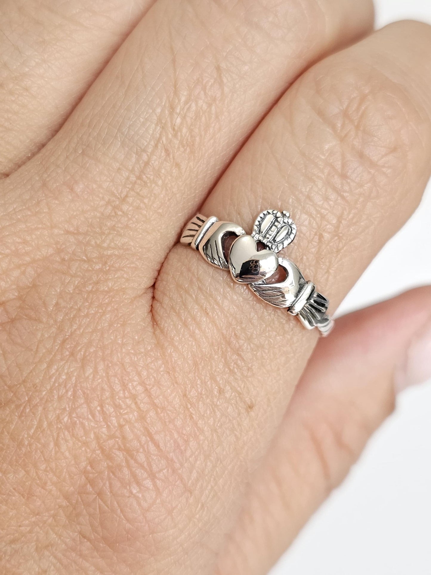 Sterling Silver Flat Rope Claddagh Ring with Oxidized Finish — Love, Loyalty & Friendship