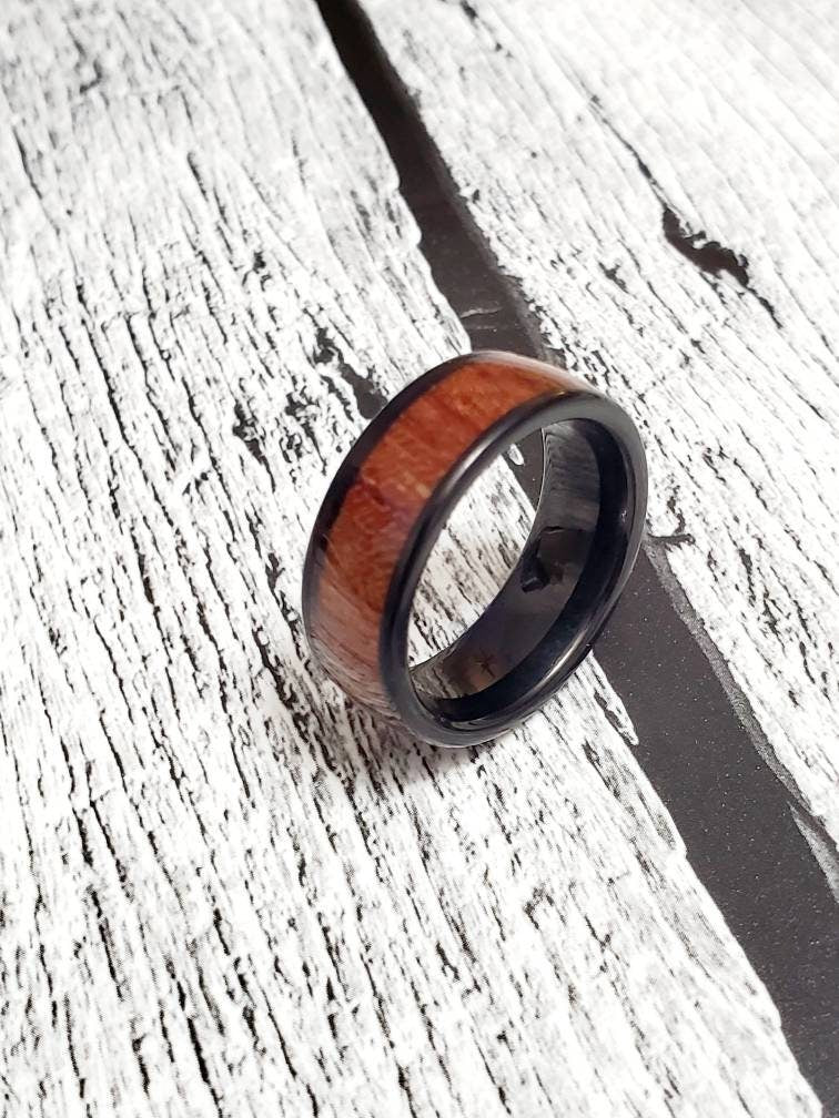 Tungsten Band,  8mm Wood Finished Ring for Men, Tungsten Ring