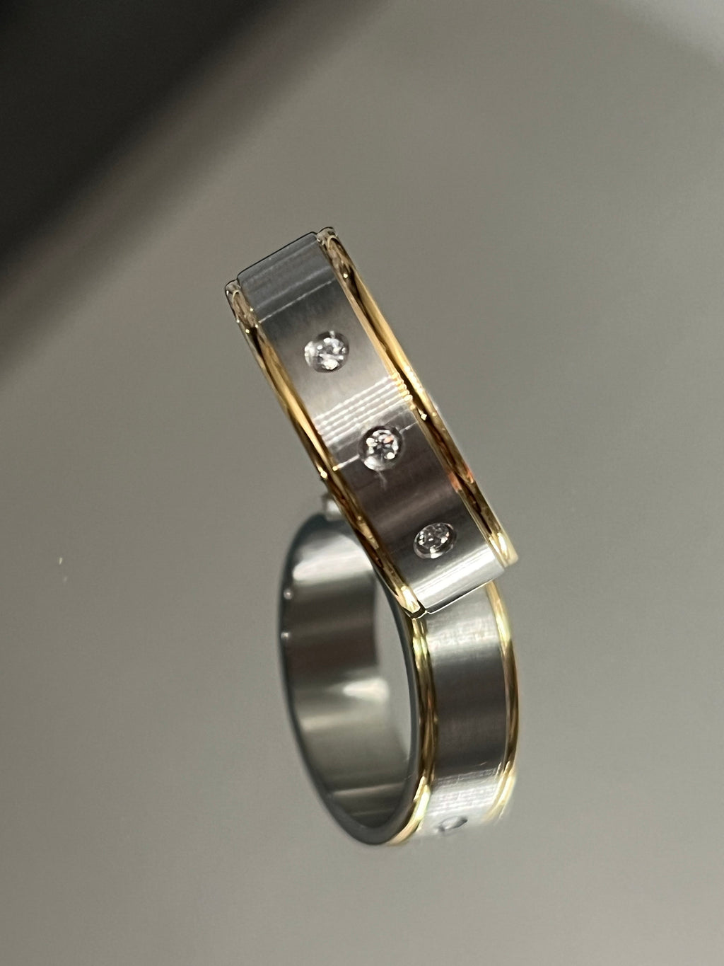 Three Diamond Masculine Wedding Ring