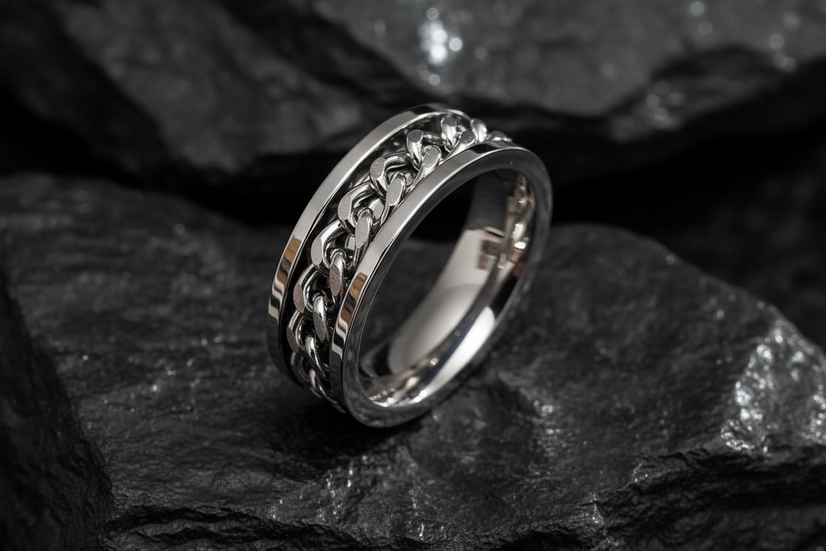 Chain link Spinner Stainless Steel Men's Ring