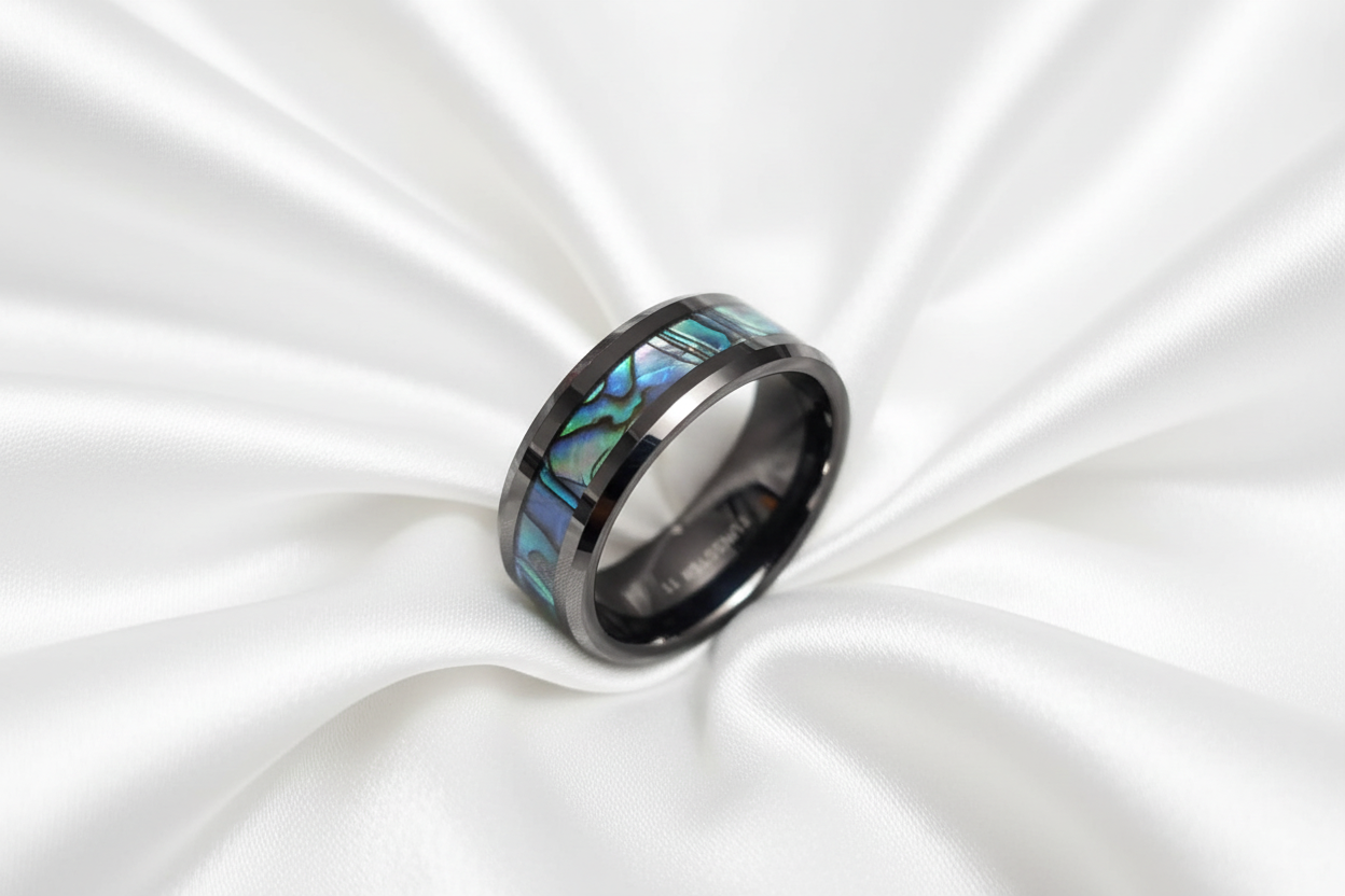 Paua Shell Tungsten  Sea Opal Ring Men's Ring