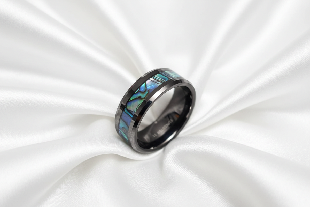 Paua Shell Sea Opal Men's Ring – Tungsten