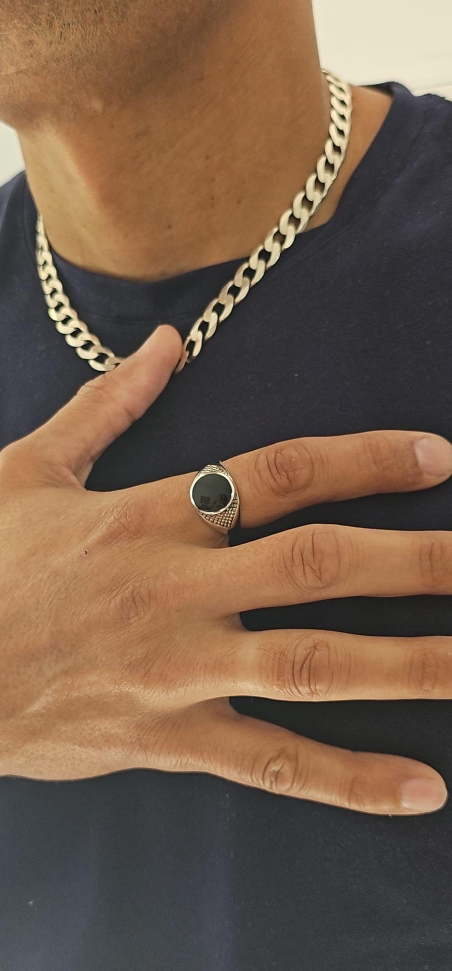 Black Onyx Sterling Silver Men's Signet Ring: Gothic Band
