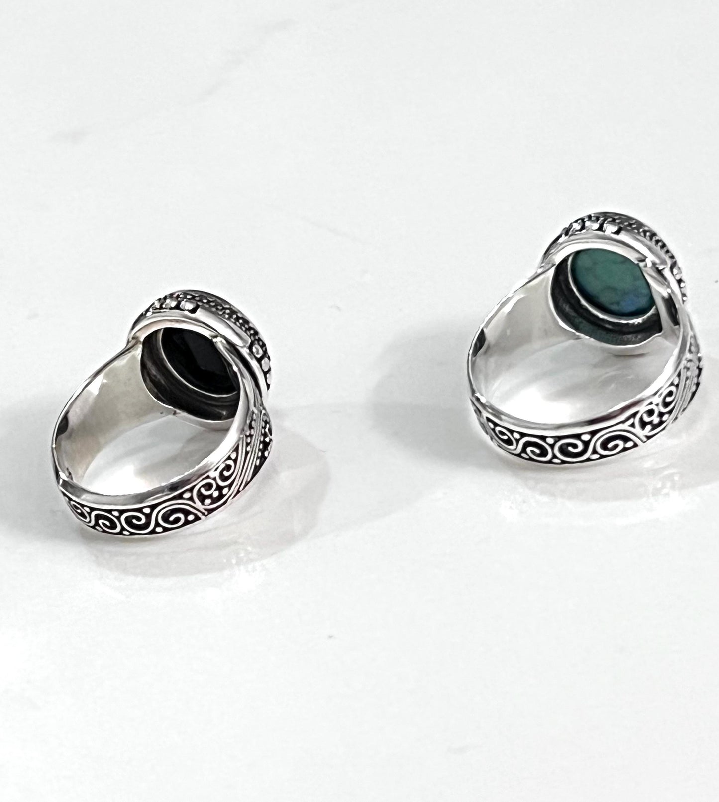 Sterling Silver Signet Ring: Bali-Inspired Agate or Turquoise Statement Jewelry