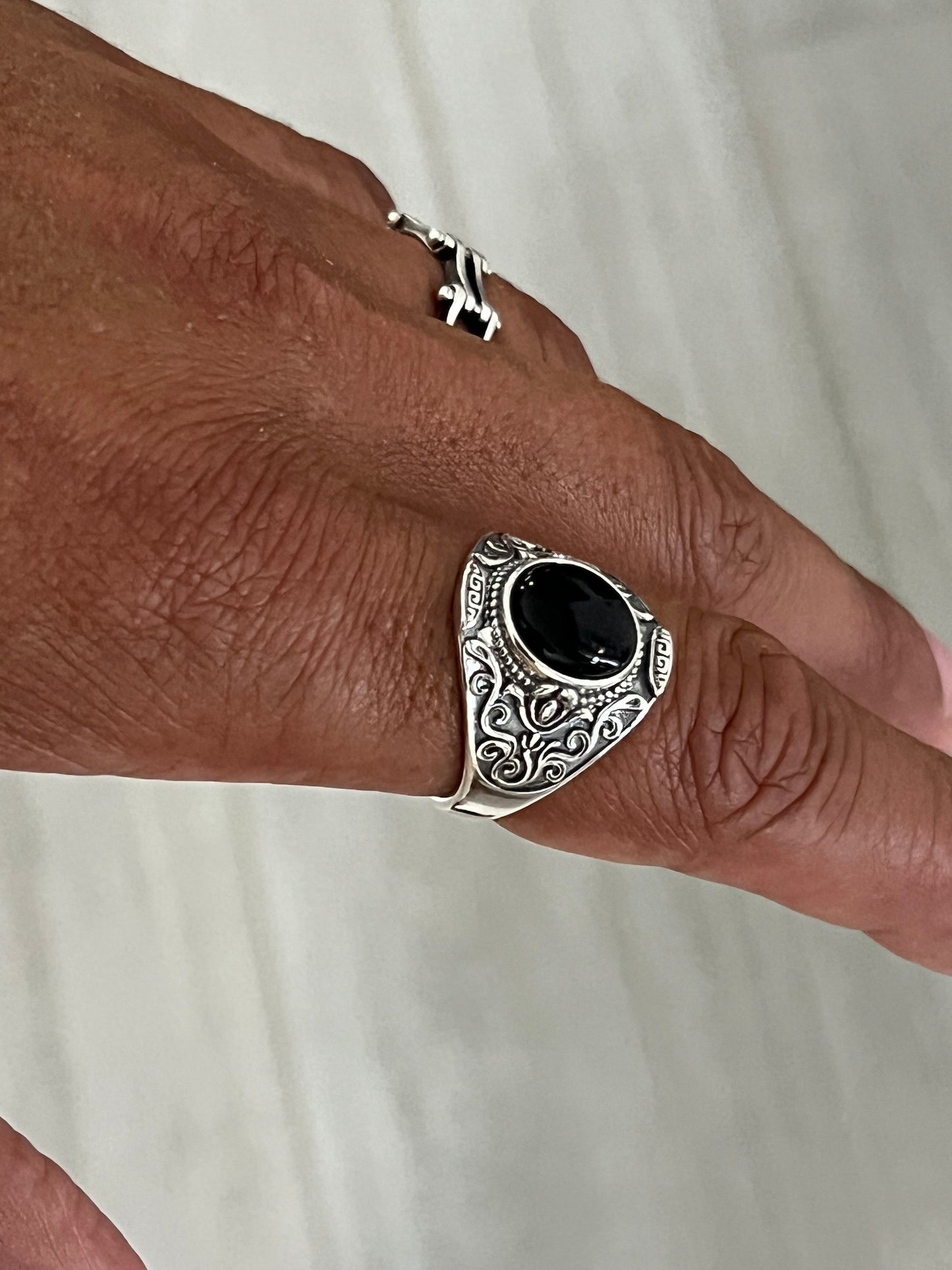 Oxidized Sterling Silver Onyx Signet Ring: Bohemian Unisex Design