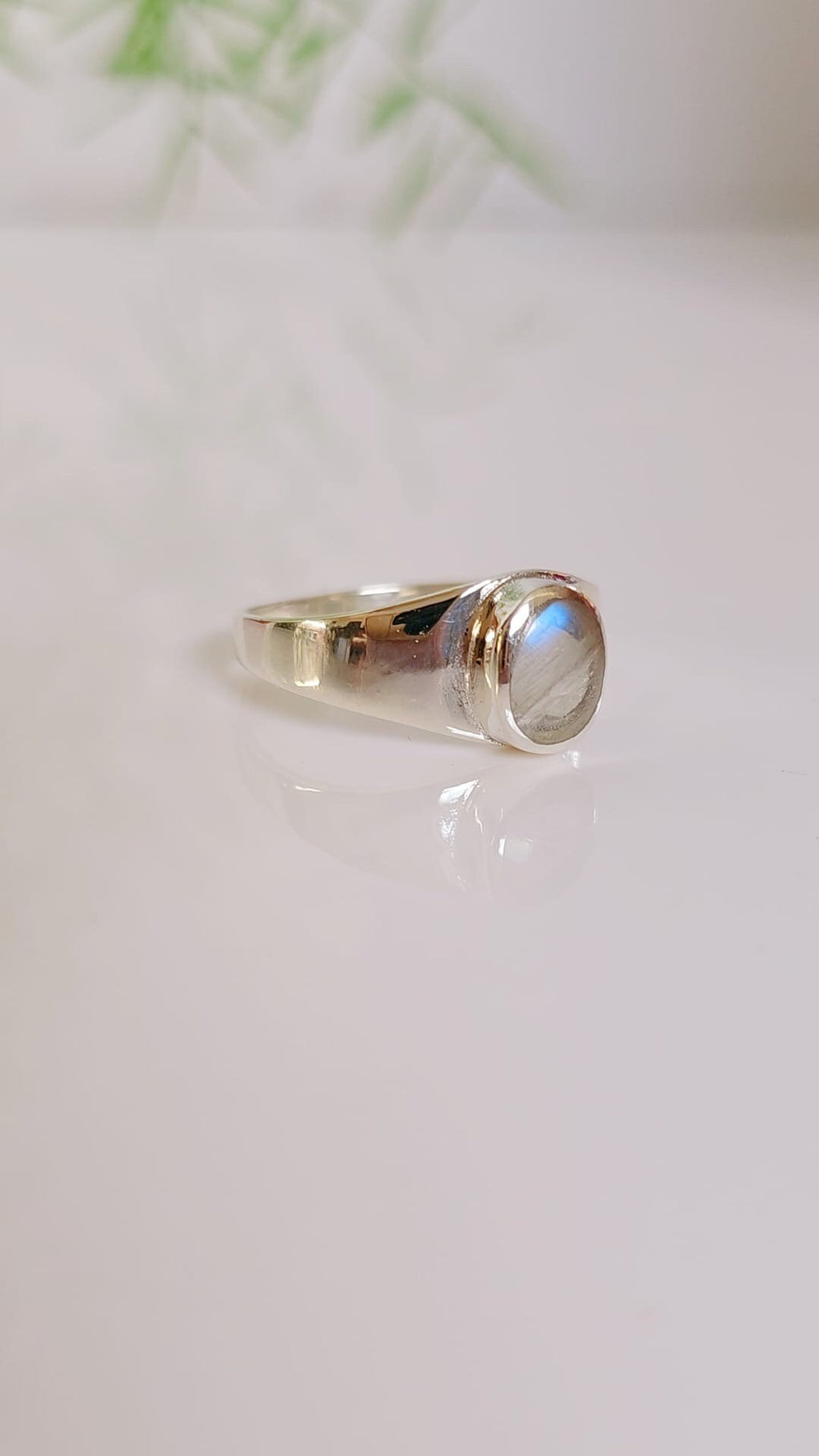 Moon Signet Black Agate Stone Ring