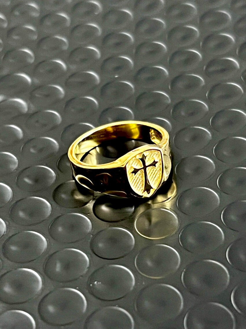 Gold Plated Cross Ring