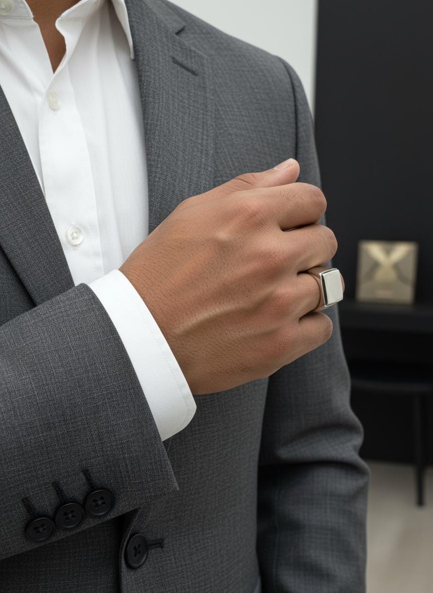 Sterling Silver Signet Ring: Bold 14mm Men's Band