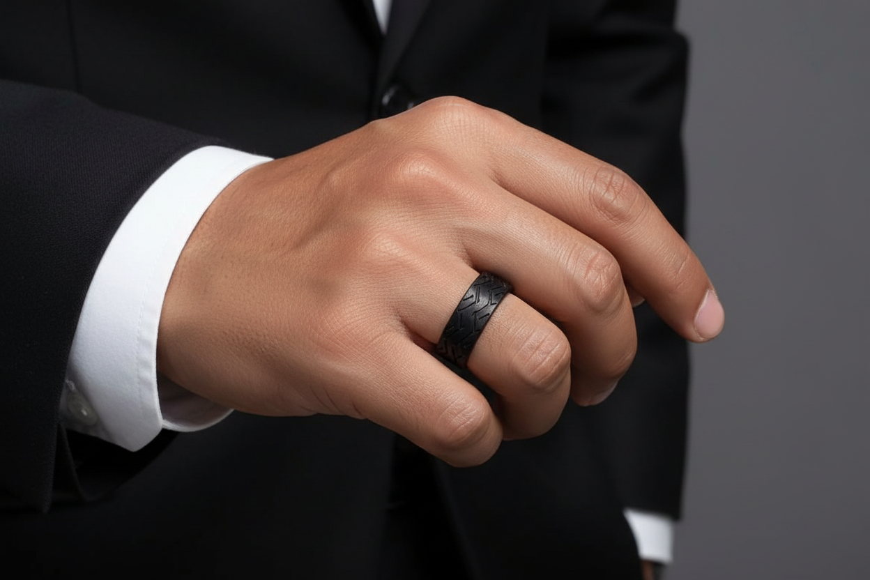 Black Tire Ring, Tungsten Men's Band