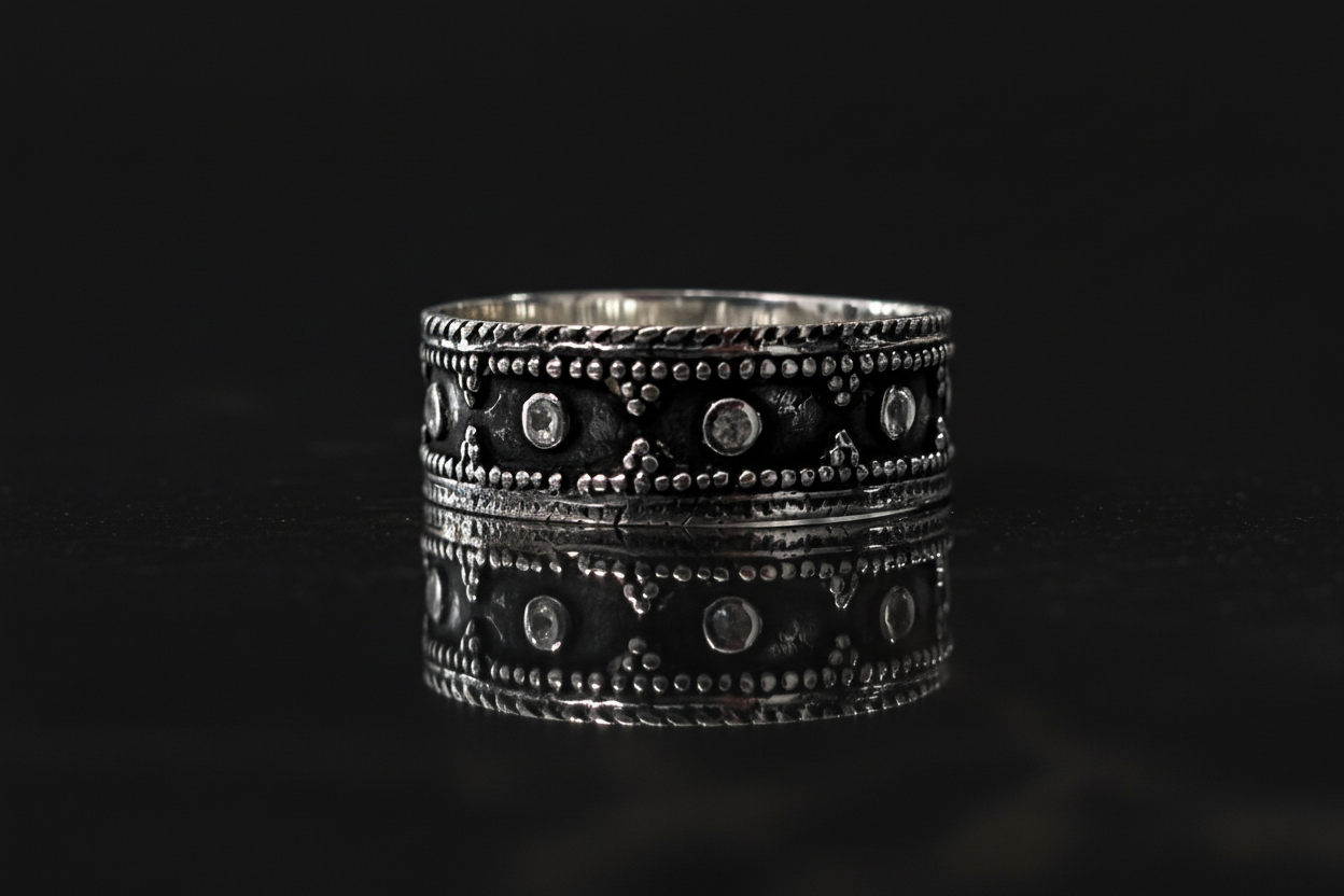 Spotted Bali Ring, Sterling Silver, 925, Men's Ring,