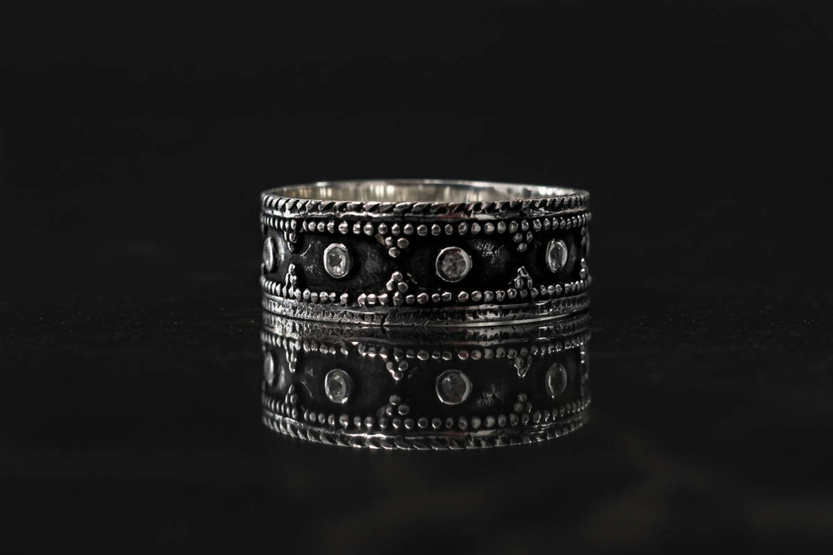 Spotted Bali Men's Ring – 925 Sterling Silver