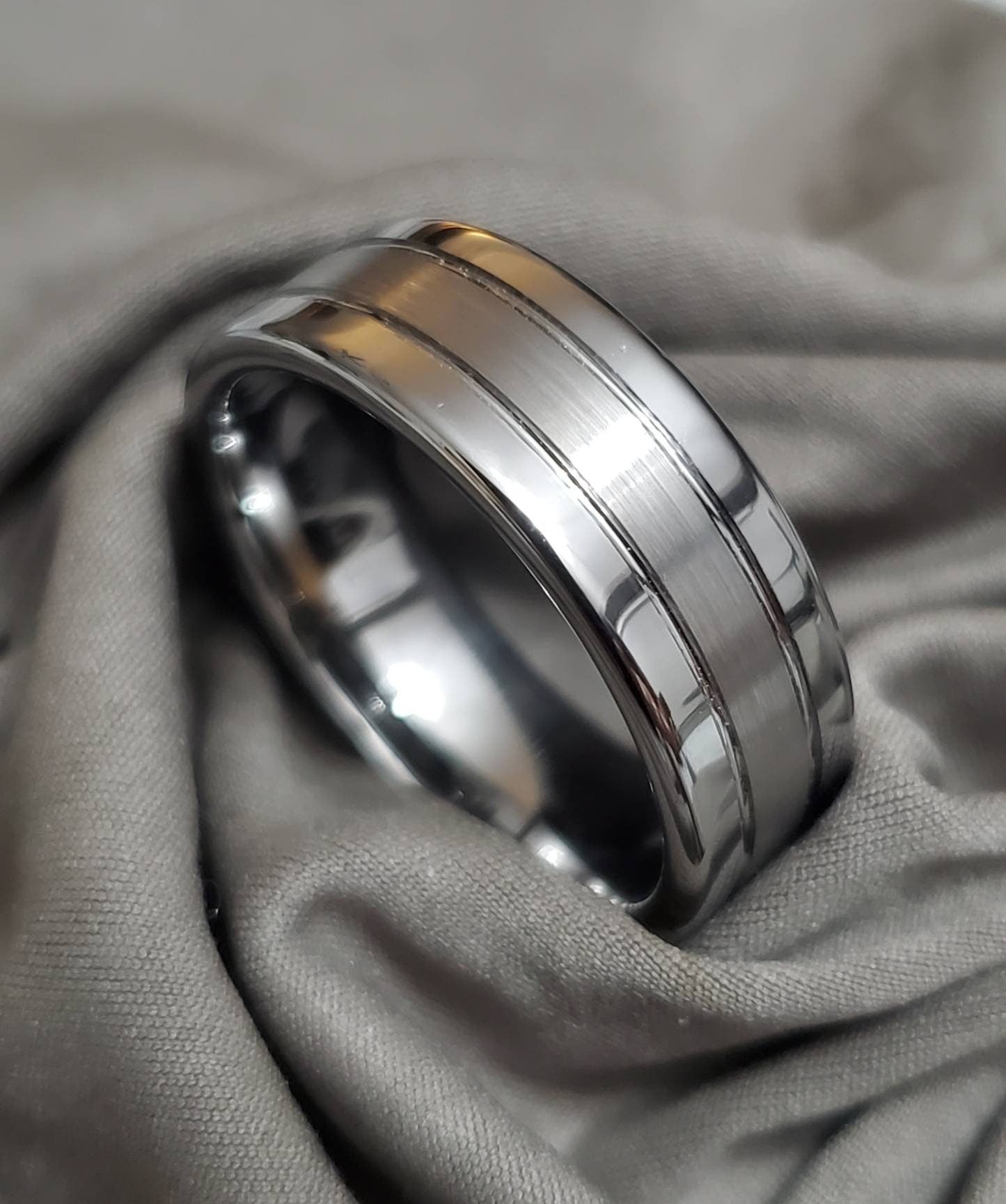 Tungsten Band, Polished Ring, Men's Silver Ring, Tungsten Carbide Ring - 8mm Wide