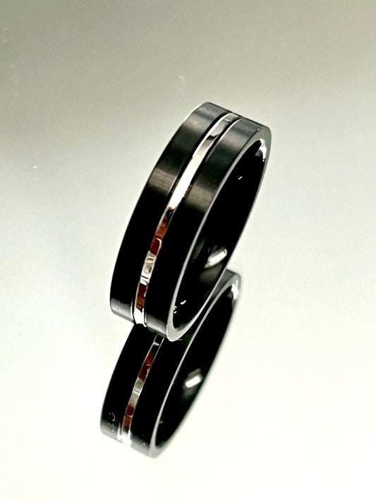 Black Silver Titanium Ring