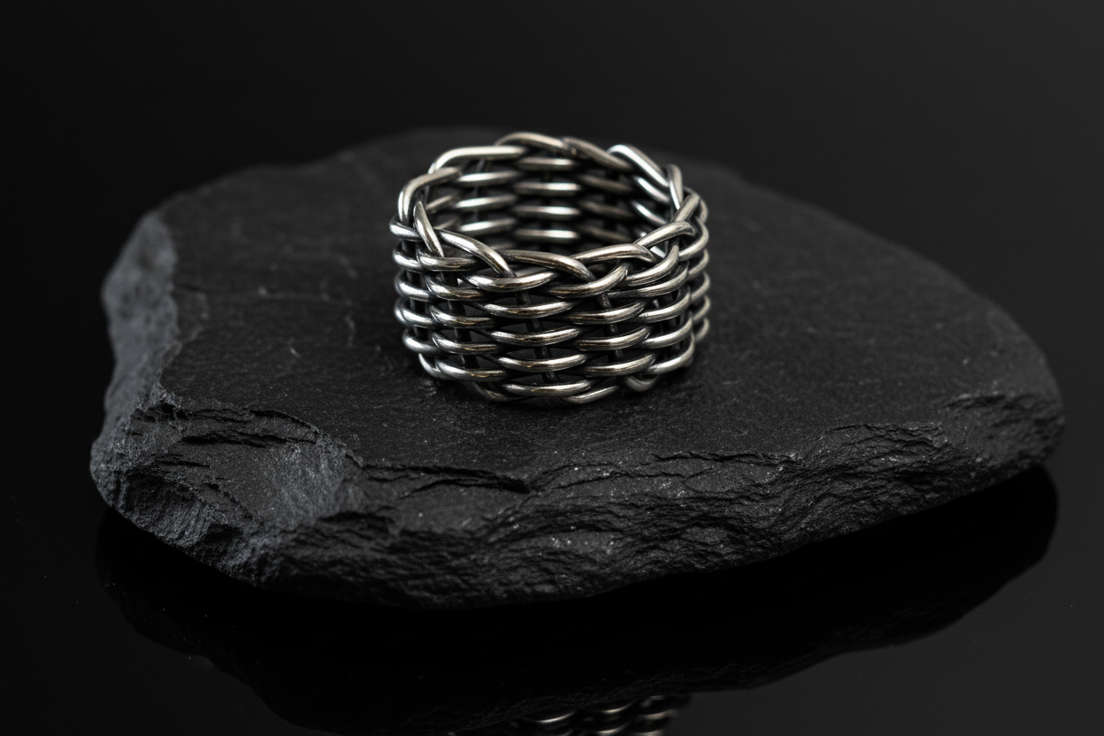 Men's Ring with a wide Weaved Band .925 - perfect for daily use