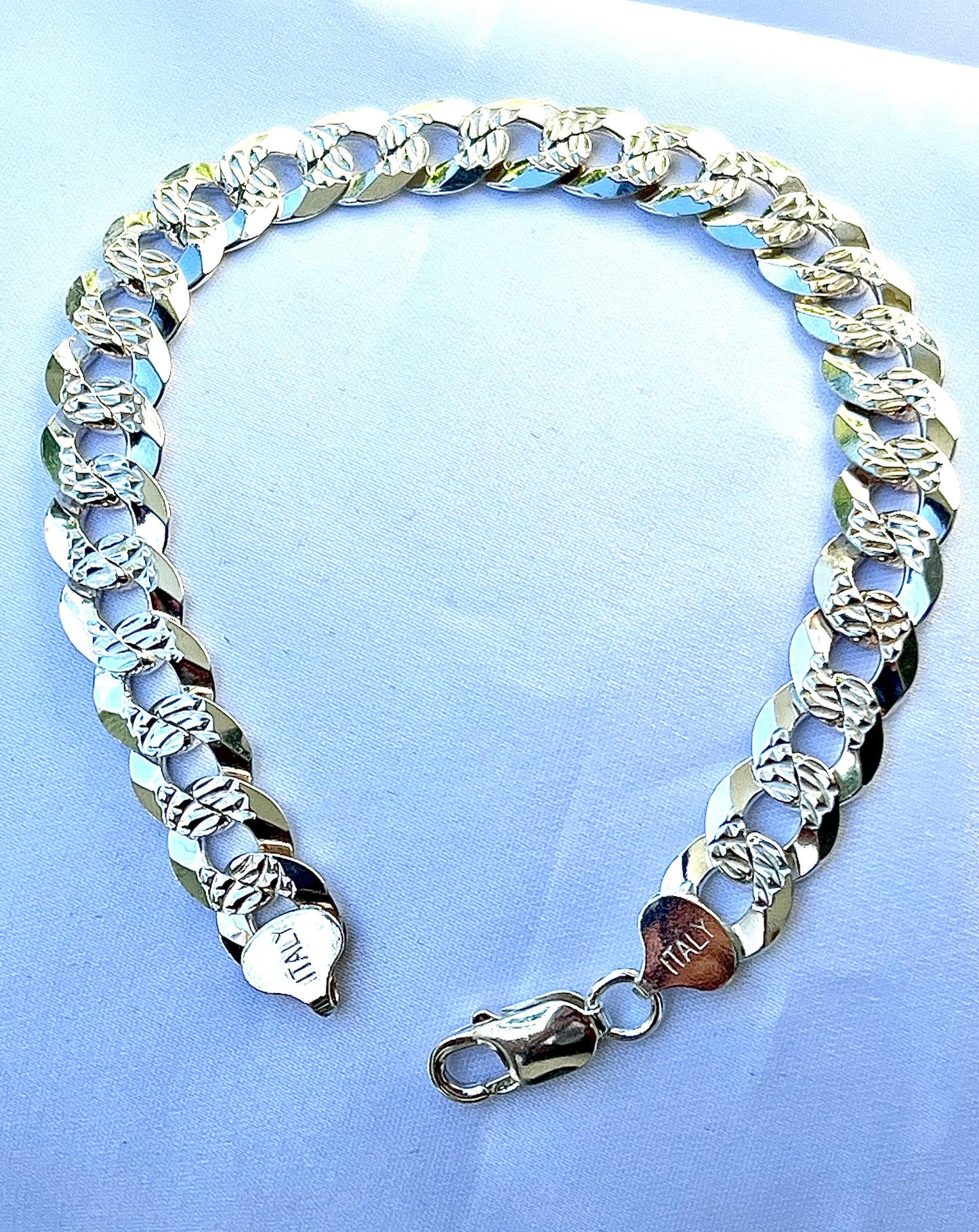 Chic Sterling Silver Men's Bracelet Paved Curb Flat