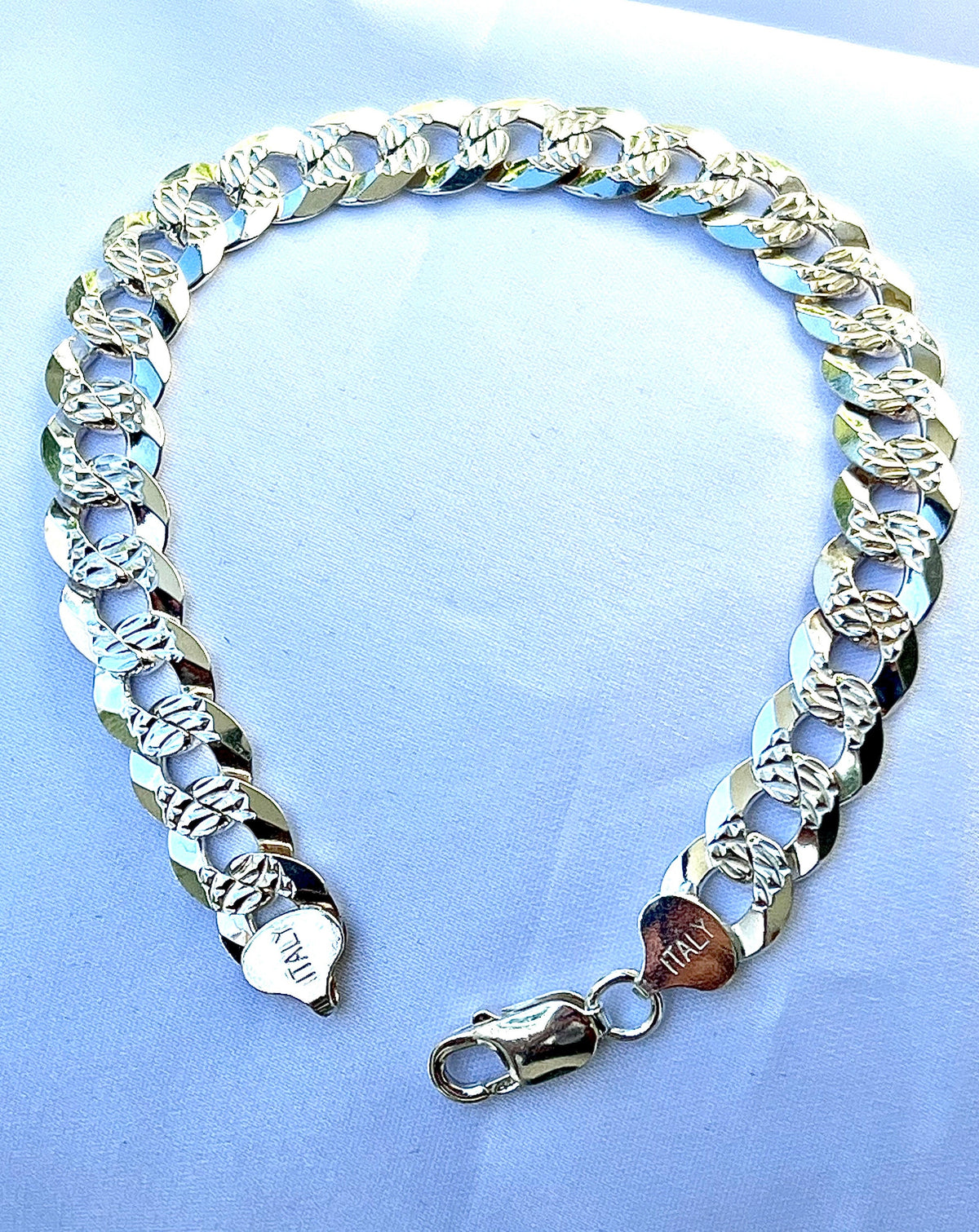 Paved Flat Men's Curb Bracelet – Sterling Silver