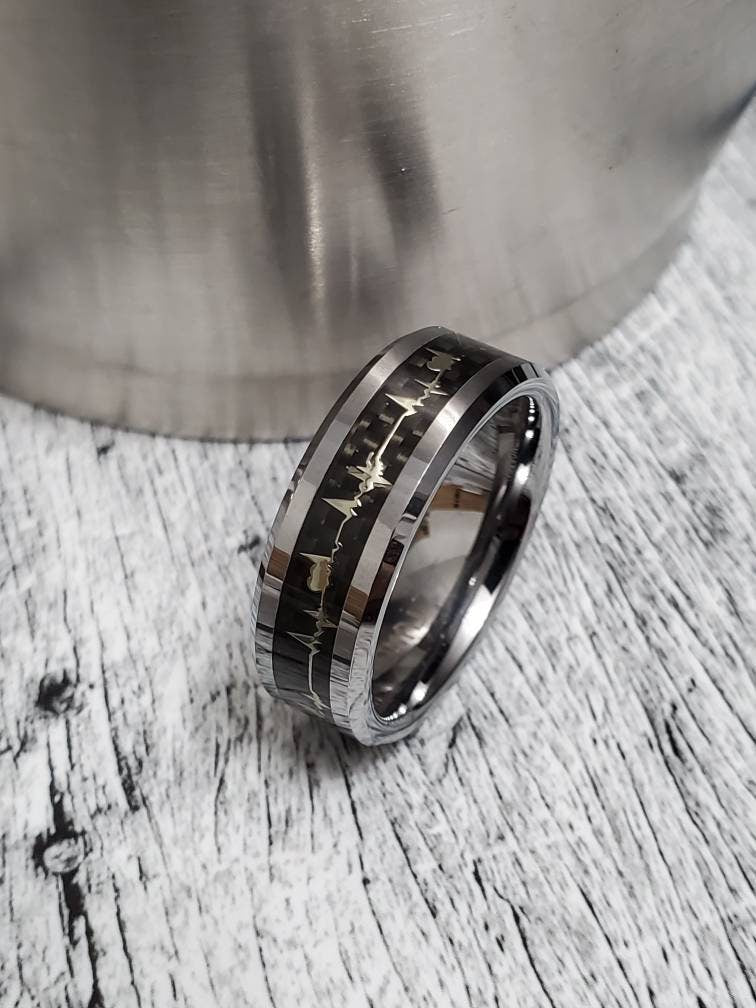 The Heartbeat Tungsten Ring, Tungsten Men's Ring, 8mm Band, Lasts a lifetime