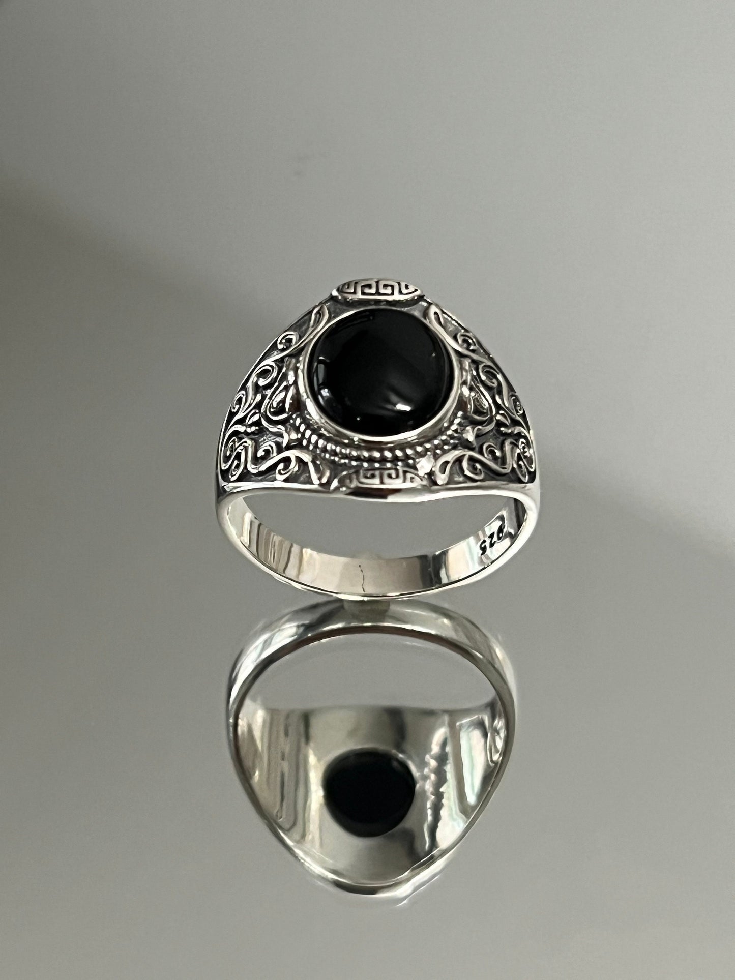 Oxidized Sterling Silver Onyx Signet Ring: Bohemian Unisex Design