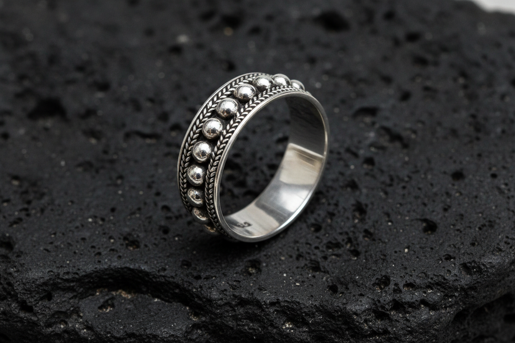 Bali Bead Sterling Silver Ring
