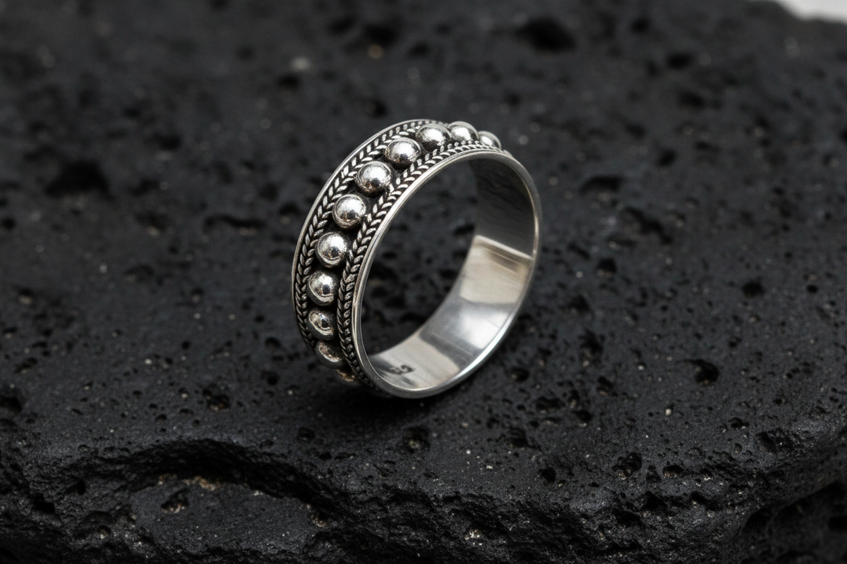 Bali Bead Sterling Silver Ring