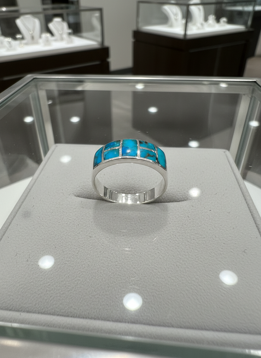 Men’s Turquoise Signet Ring – Sterling Silver 925, Genuine Turquoise Stone, 8.2mm Face