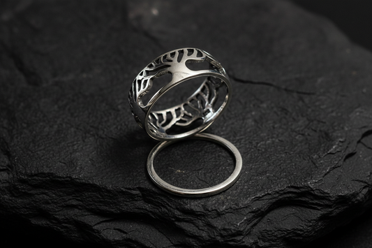 Sterling Silver Tree of Life Men's Ring, 11mm Wedding Band, Engagement, trendy
