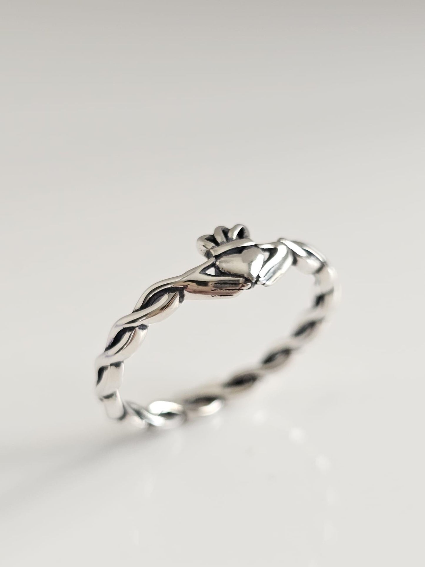 Sterling Silver Vine Claddagh Ring: Dainty Celtic Love & Friendship Band