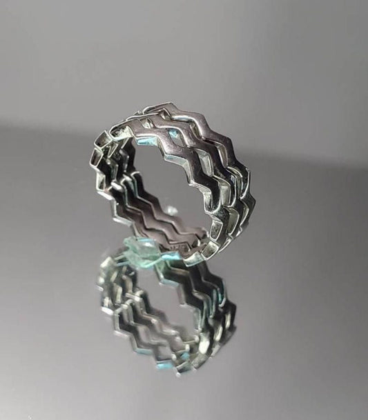 Sterling Silver Stack Ring, Zig Zag 925 Bands, Non tarnish Thumb Ring, Stackable Bands