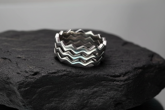 Sterling Silver Stack Ring, Zig Zag 925 Bands, Non tarnish Thumb Ring, Stackable Bands