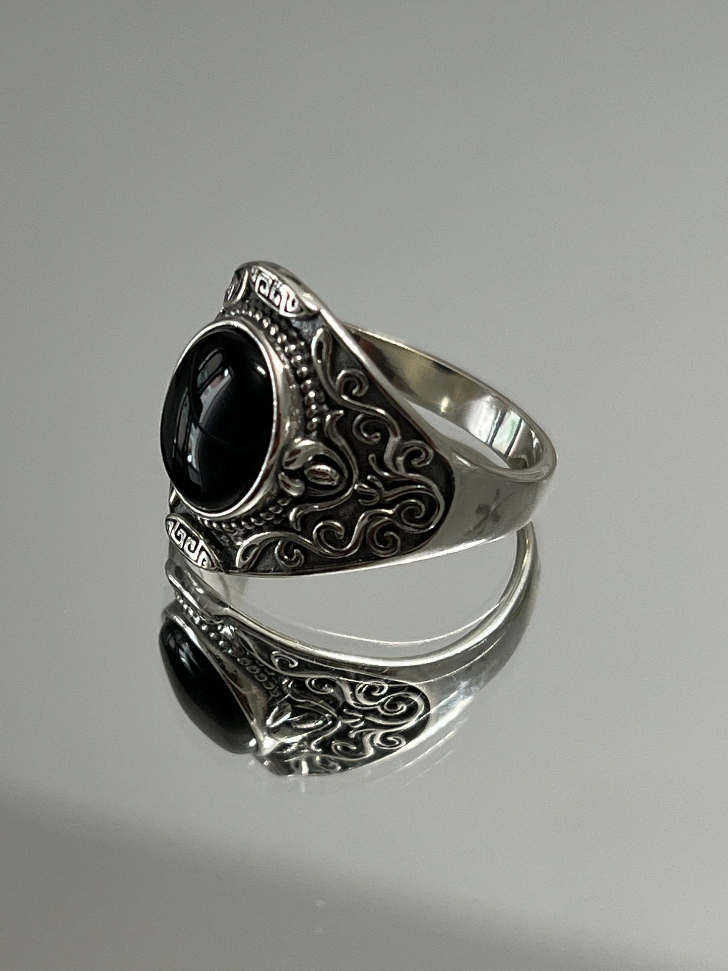 Oxidized Sterling Silver Onyx Signet Ring: Bohemian Unisex Design