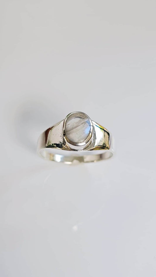 Moon Signet Black Agate Stone Ring