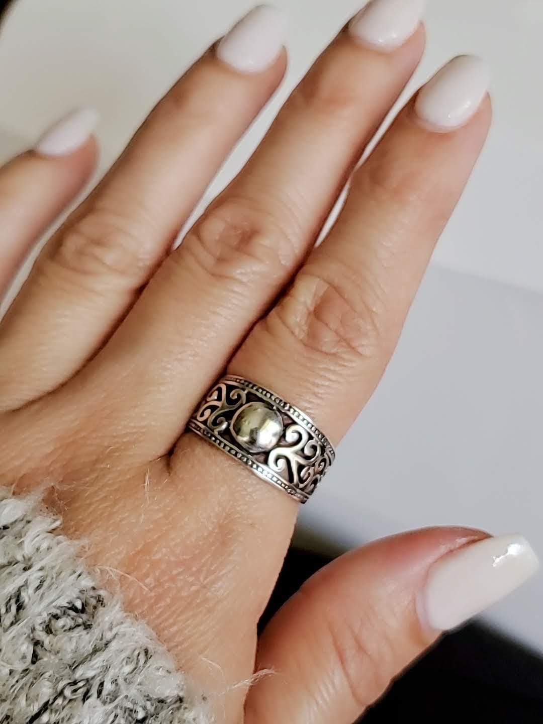 Bali Sterling Silver Dome Ring: Art Deco Boho Statement Jewelry
