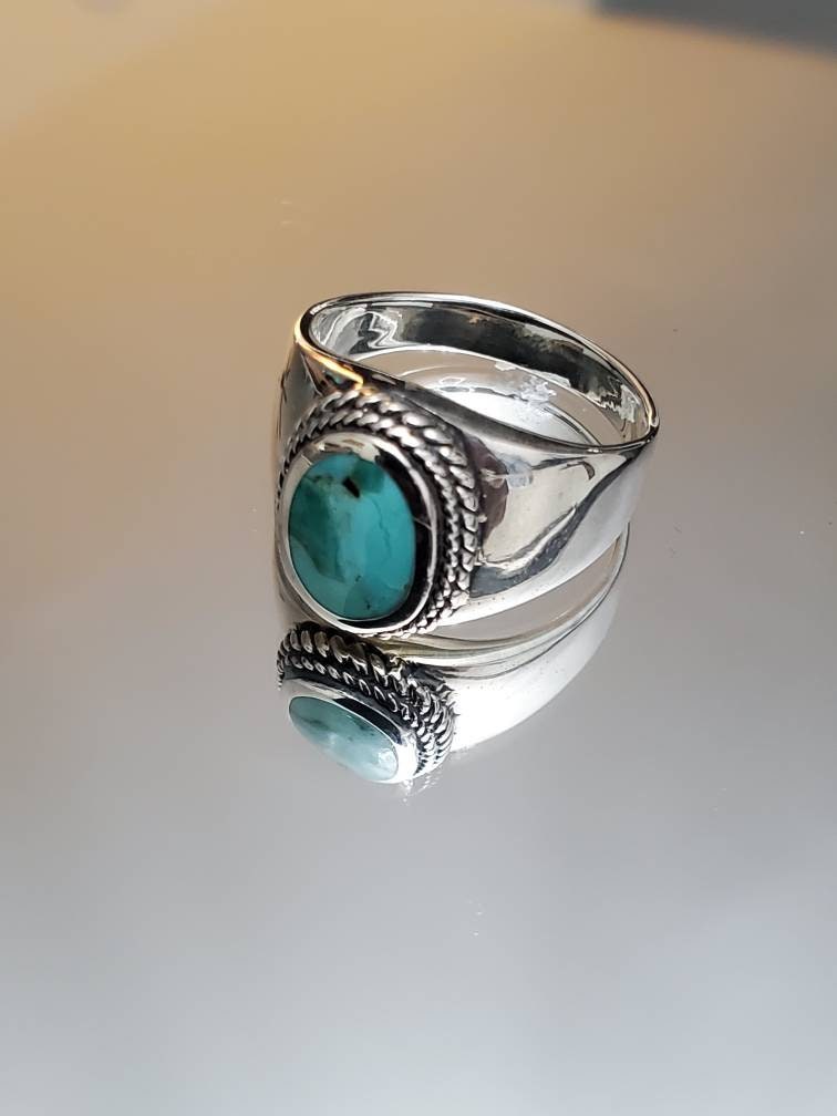 Turquoise Men's Ring, Sterling Silver Ring, 925 Stamped Ring, Signet Men's Band, Genuine Turquoise Stone for men