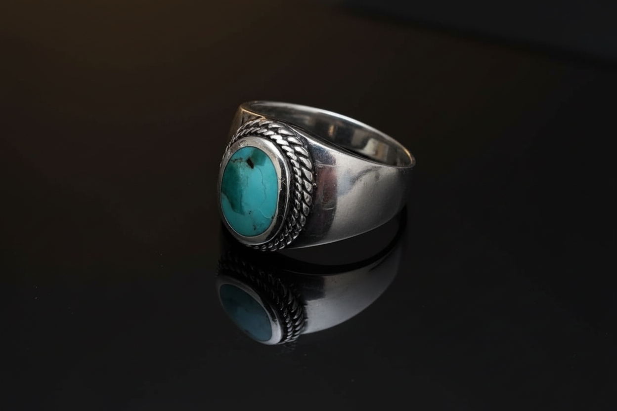 Turquoise Men's Ring, Sterling Silver Ring, 925 Stamped Ring, Signet Men's Band, Genuine Turquoise Stone for men