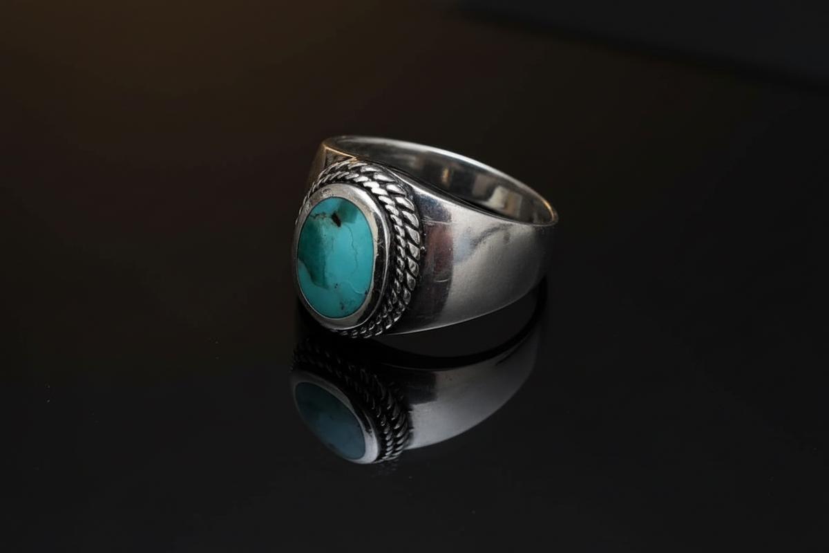 Turquoise Men's Signet Ring – 925 Sterling Silver