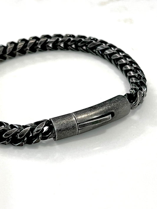 Black Stainless Steel Button Clip Bracelet