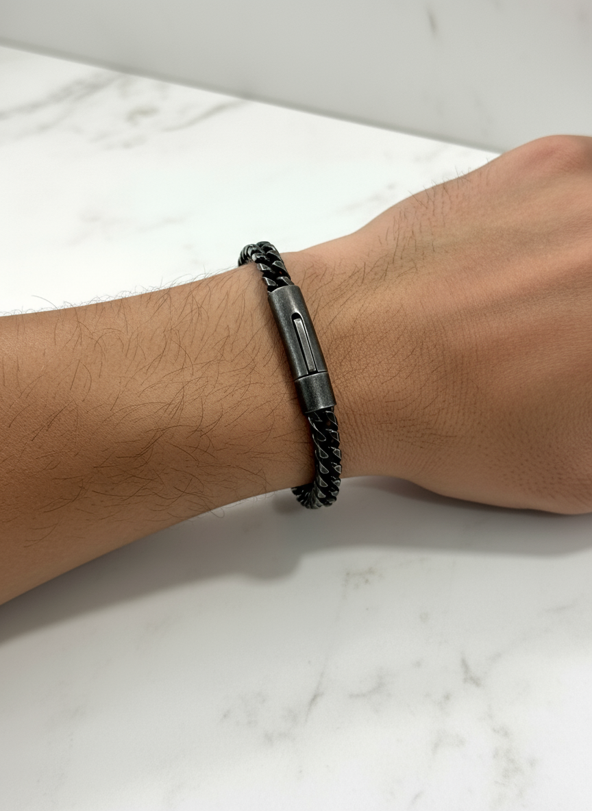 Black Stainless Steel Button Clip Bracelet