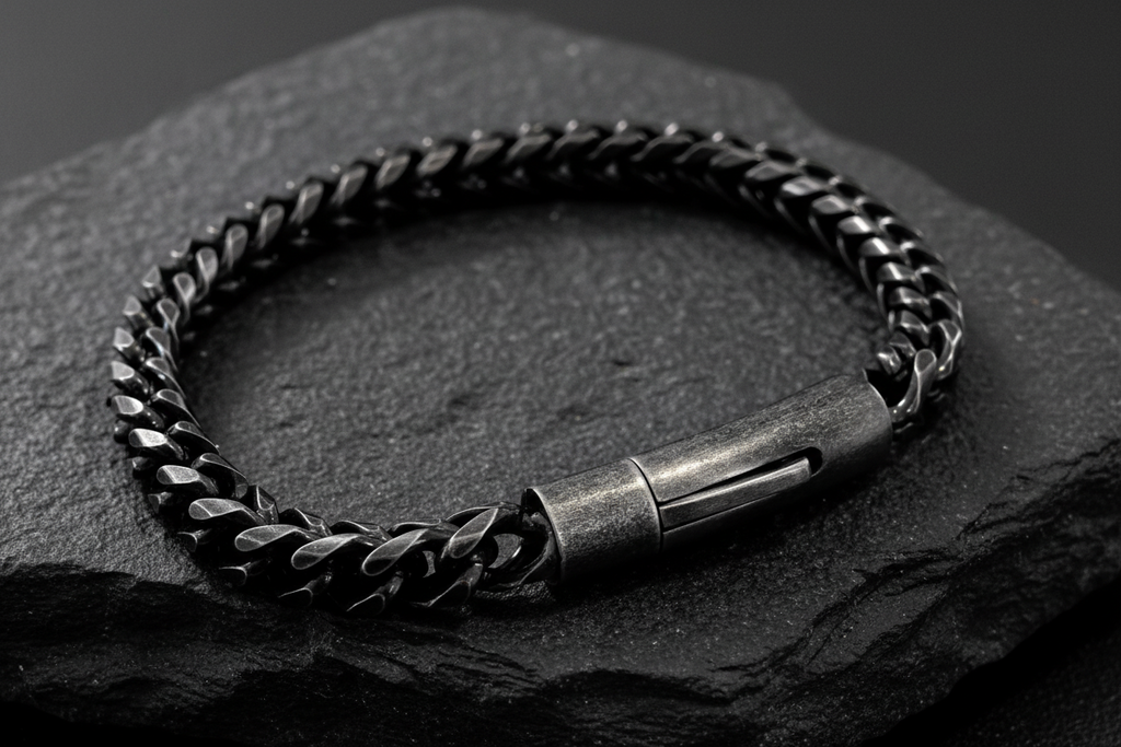 Black Stainless Steel Button Clip Bracelet