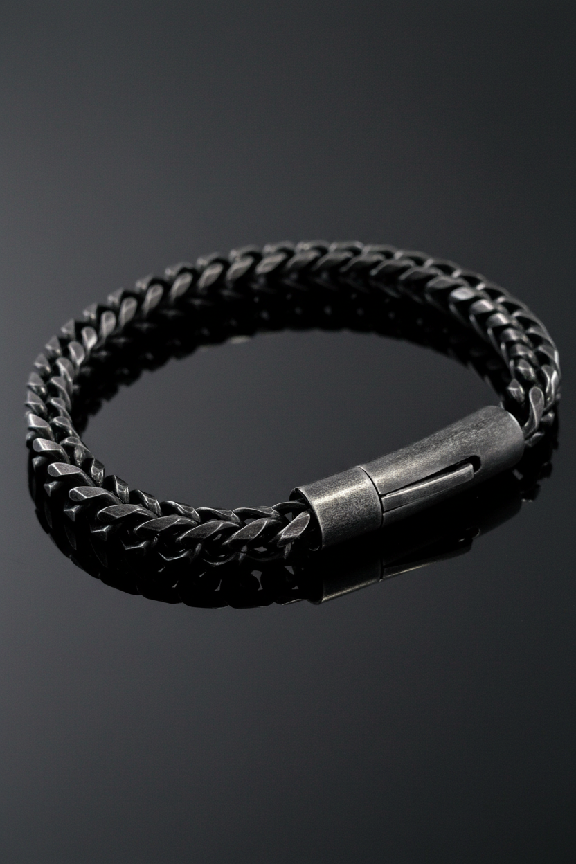 Black Stainless Steel Button Clip Bracelet