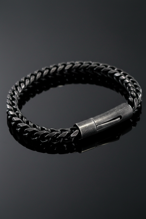 Black Stainless Steel Button Clip Bracelet