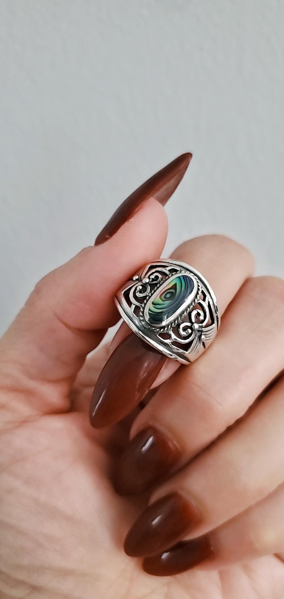 Sterling Silver Abalone Ring: Women's Cutout Design Jewelry