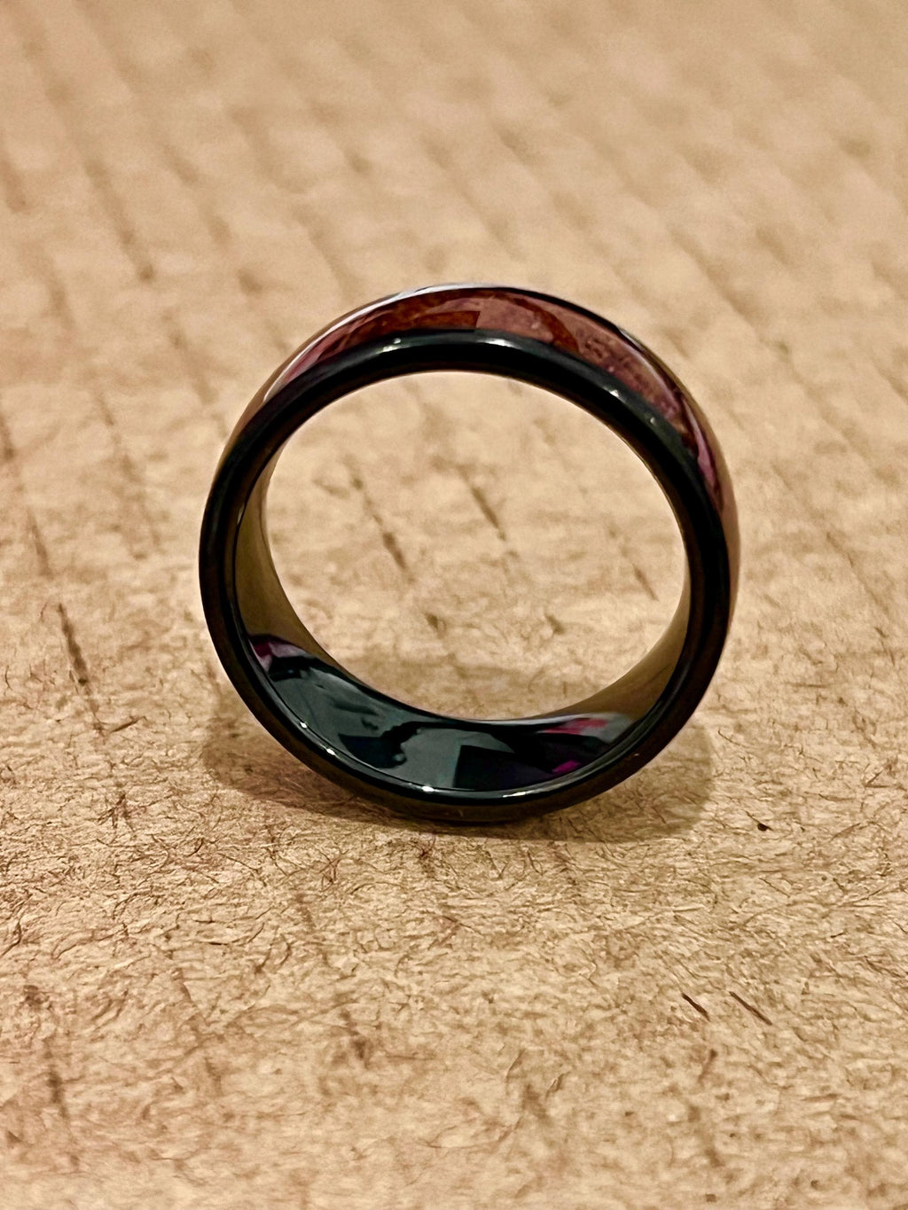 Wood Inlay Tungsten Band - 8mm Polish Black Ring for Men