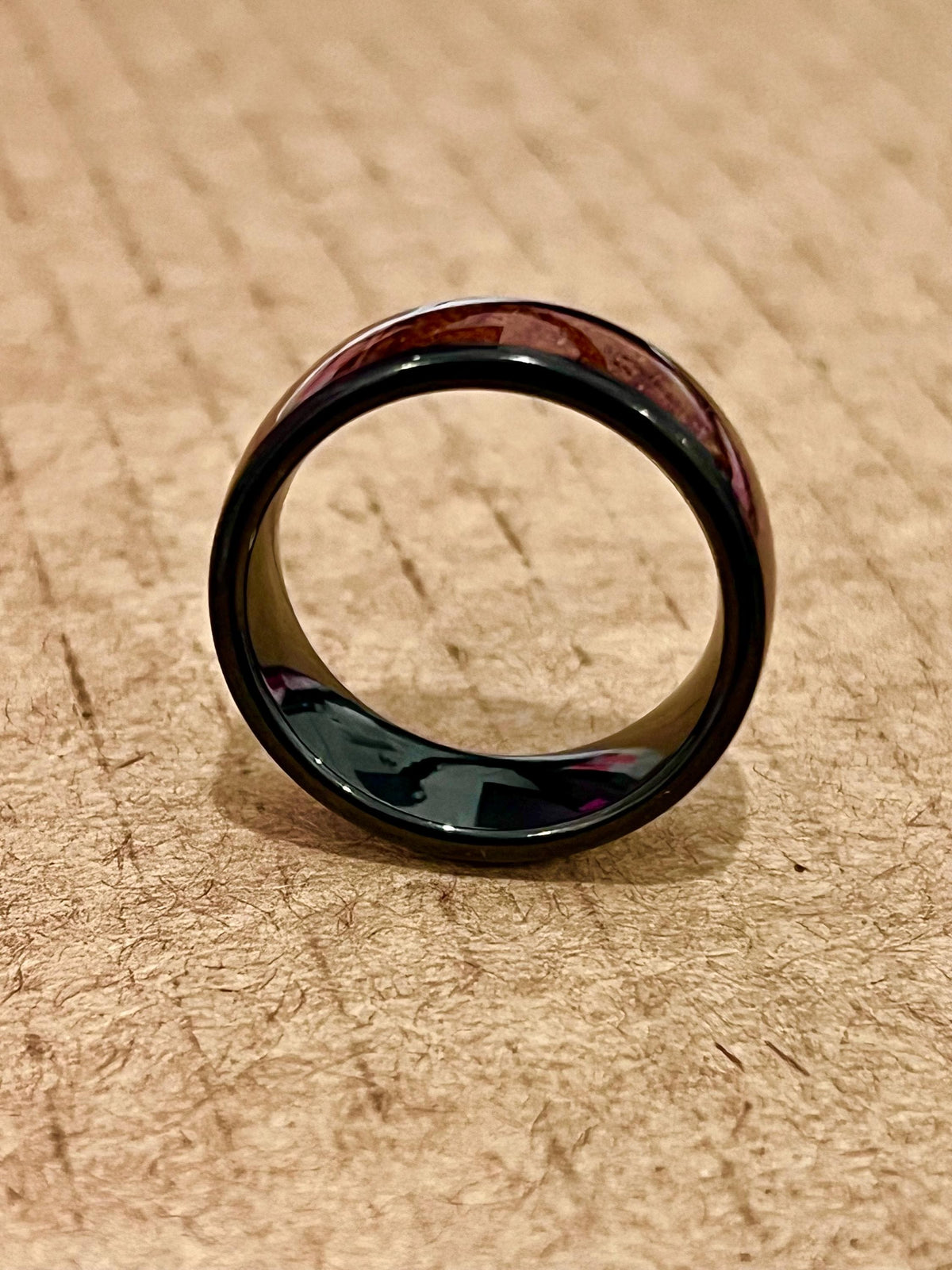Wood Inlay Tungsten Band - 8mm Polish Black Ring for Men