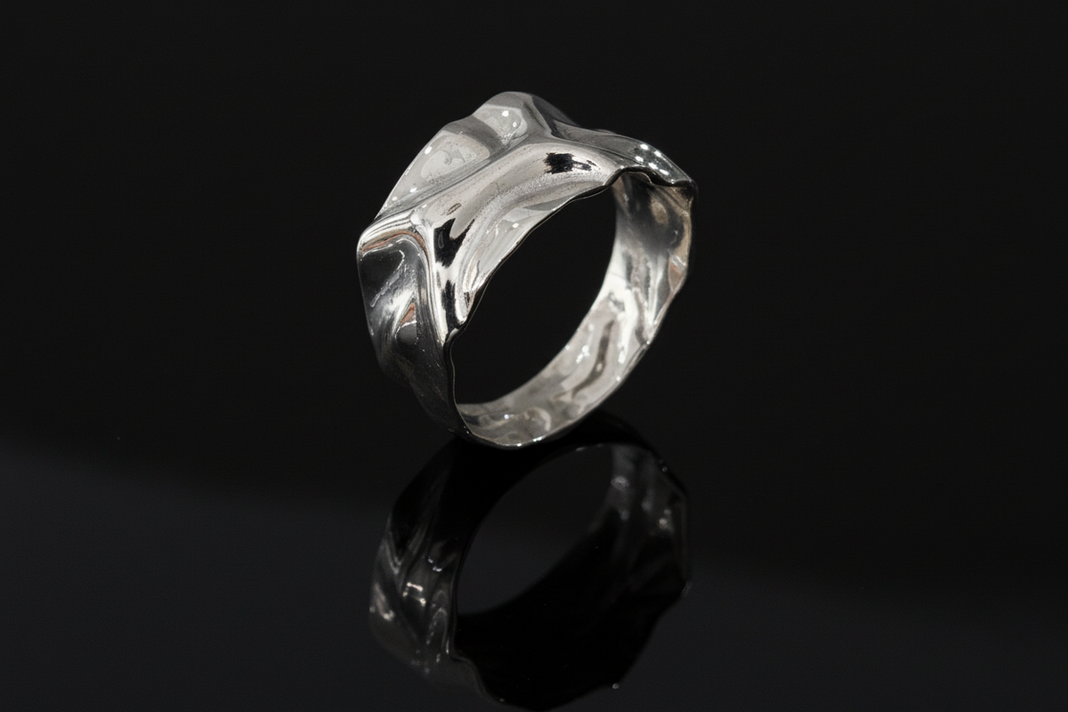 Foil Unisex Wedding Ring – Sterling Silver with 12.5mm Band Width